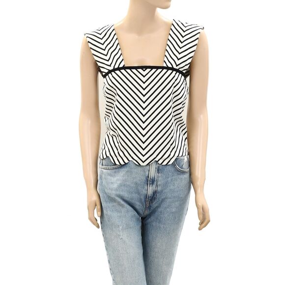 Anthropologie Maeve Square-Neck Cropped Tee Blouse Top Striped Print XXS 280112 - Picture 7 of 10